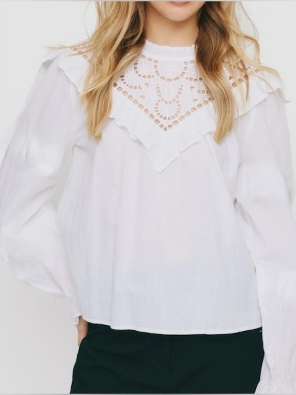 Delfi Collective Eyelet Yoke Blouse in White